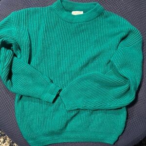 Vintage Emerald Green Crewneck Sweater with Ribbed Cuffs
